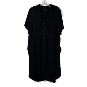 Torrid Mini Twill Drawstring Shirt Dress in Deep Black